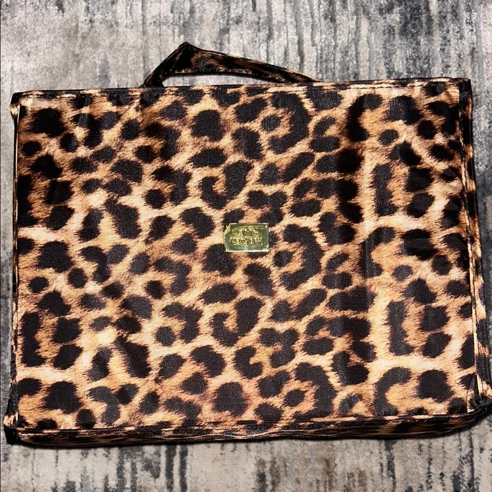 Joy Mangano Better Beauty Case | Leopard Print Roll-Up Organizer + mini